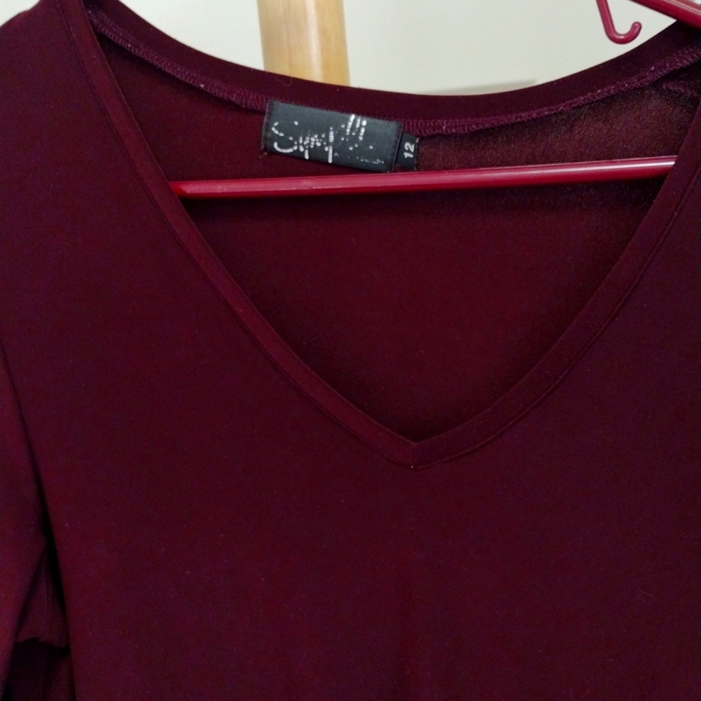 Sympli Burgundy Zesty Zipper Asymmetric Tunic Top